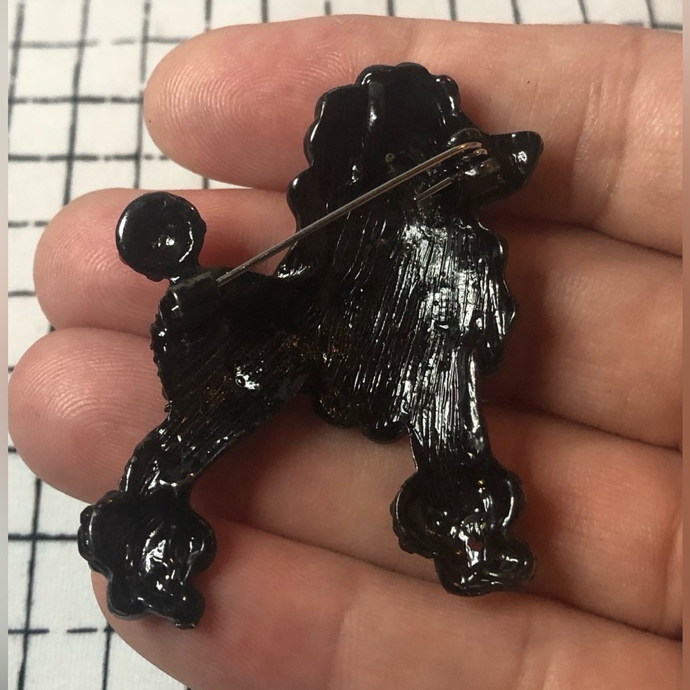 Pink + Black Rhinestones Poodle Brooch - Picture 2 of 2